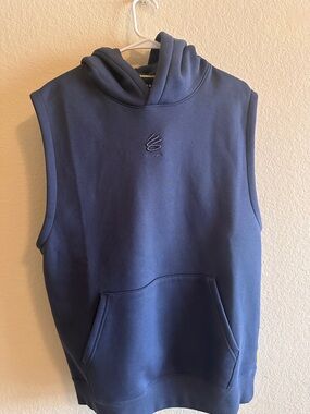 Blue Stephen Curry Sleeveless Hoodie with Embroidered Logo